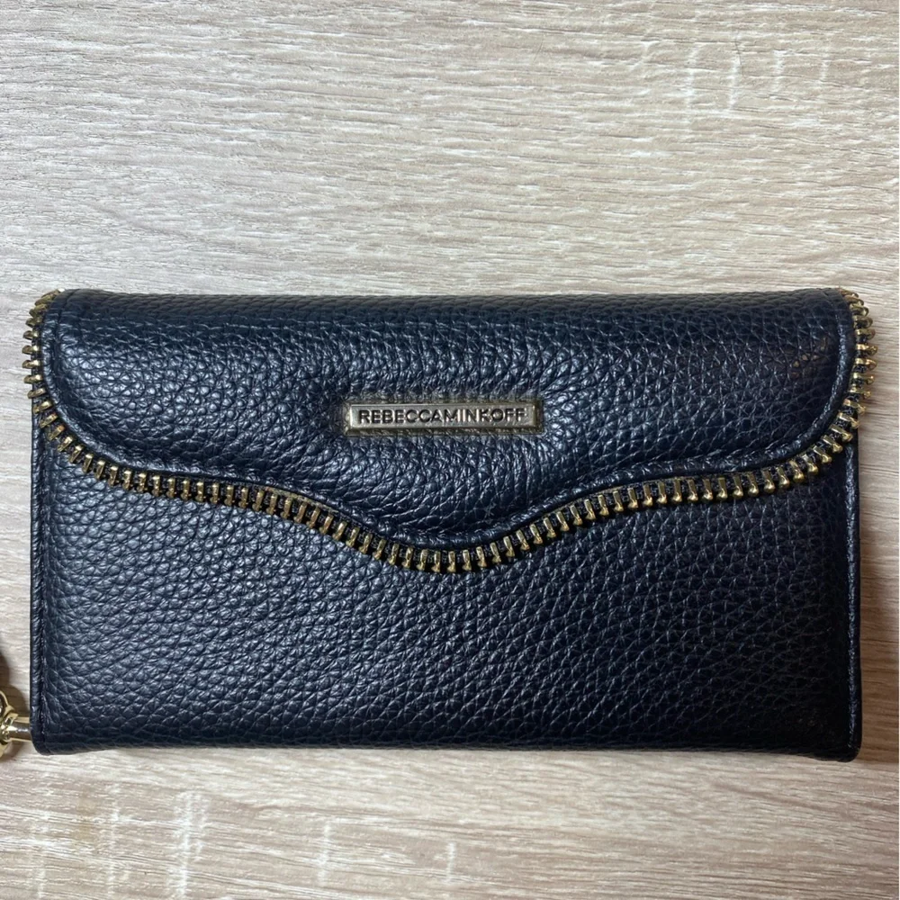 black Rebecca Minkoff Leather Folio phone case Wristlet iPhone 7